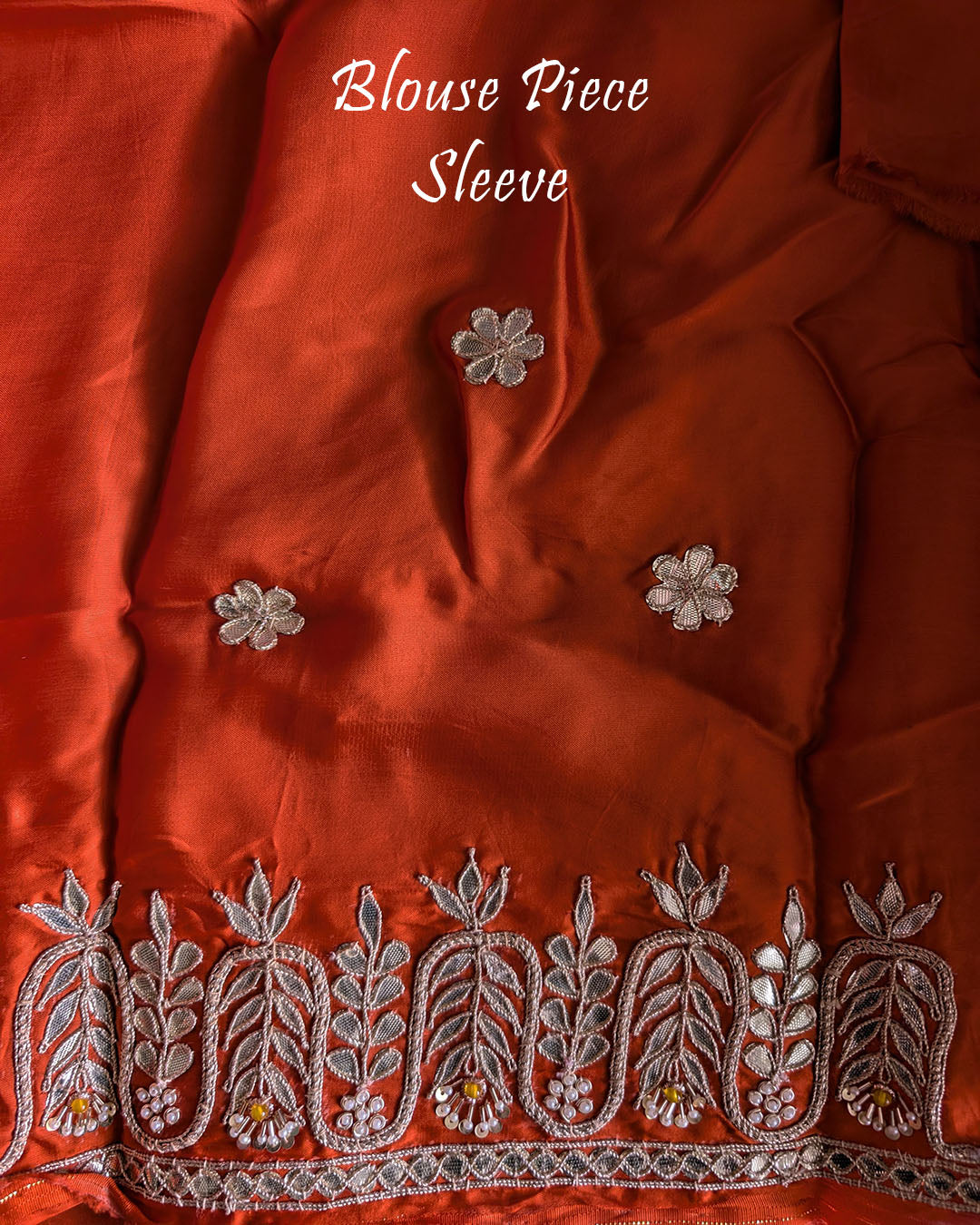 Aqua Blue Satin Crepe Saree blouse sleeve with Gota Patti Handwork
