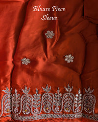 Aqua Blue Satin Crepe Saree blouse sleeve with Gota Patti Handwork