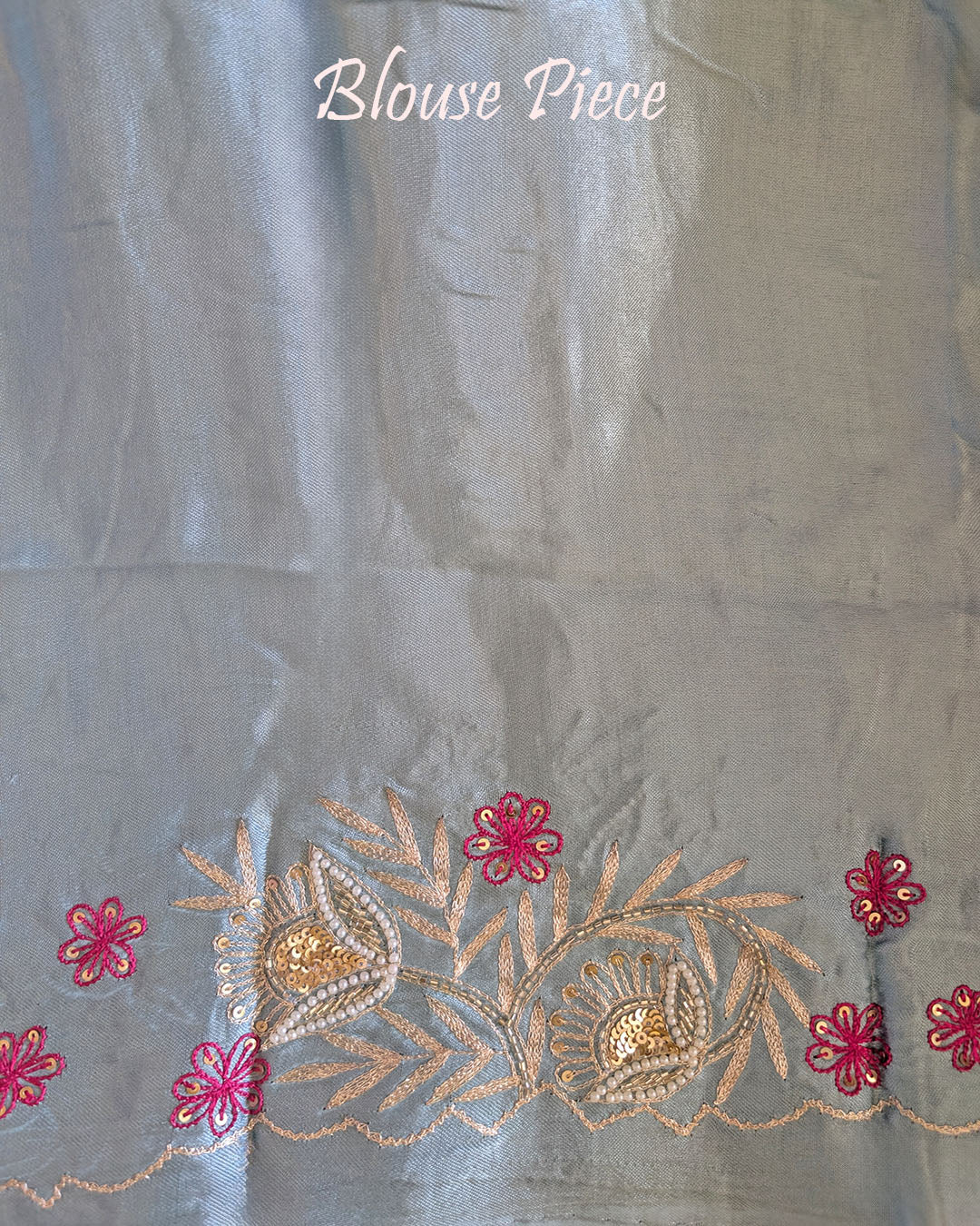 Powder blue silk saree blouse piece