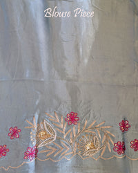 Powder blue silk saree blouse piece