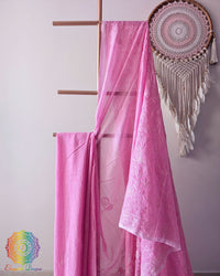 Close-up of detailed threadwork on the pallu of Baby Pink Mul Cotton Saree