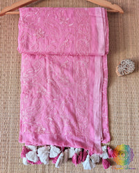 Baby Pink Bengal Mul Cotton Saree with Chikankari Threadwork