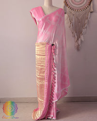 Baby pink pure Gaji silk Bandhani saree open view