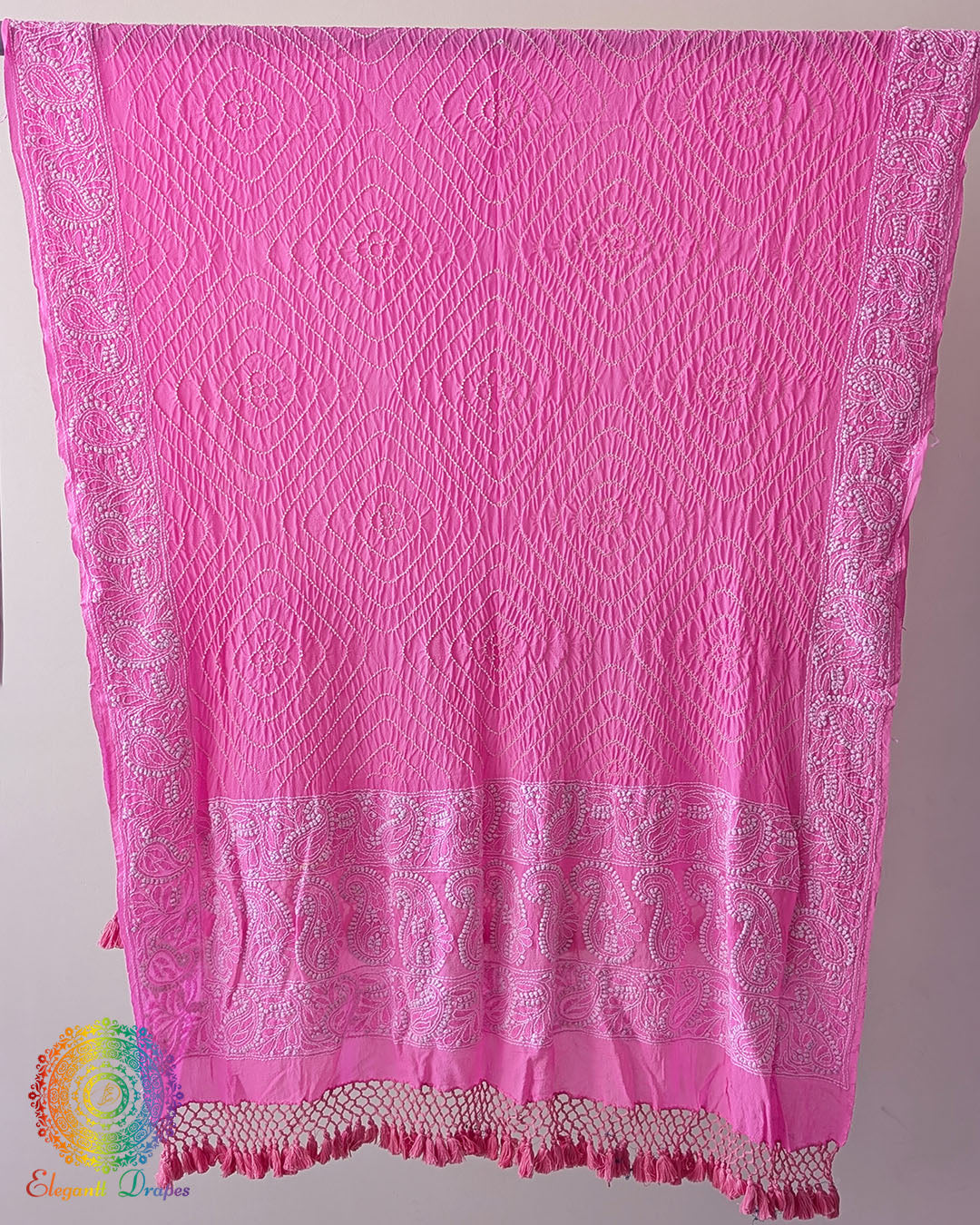 Close-up of hand-done Chikankari embroidery on Baby Pink Georgette Dupatta