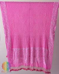 Close-up of hand-done Chikankari embroidery on Baby Pink Georgette Dupatta