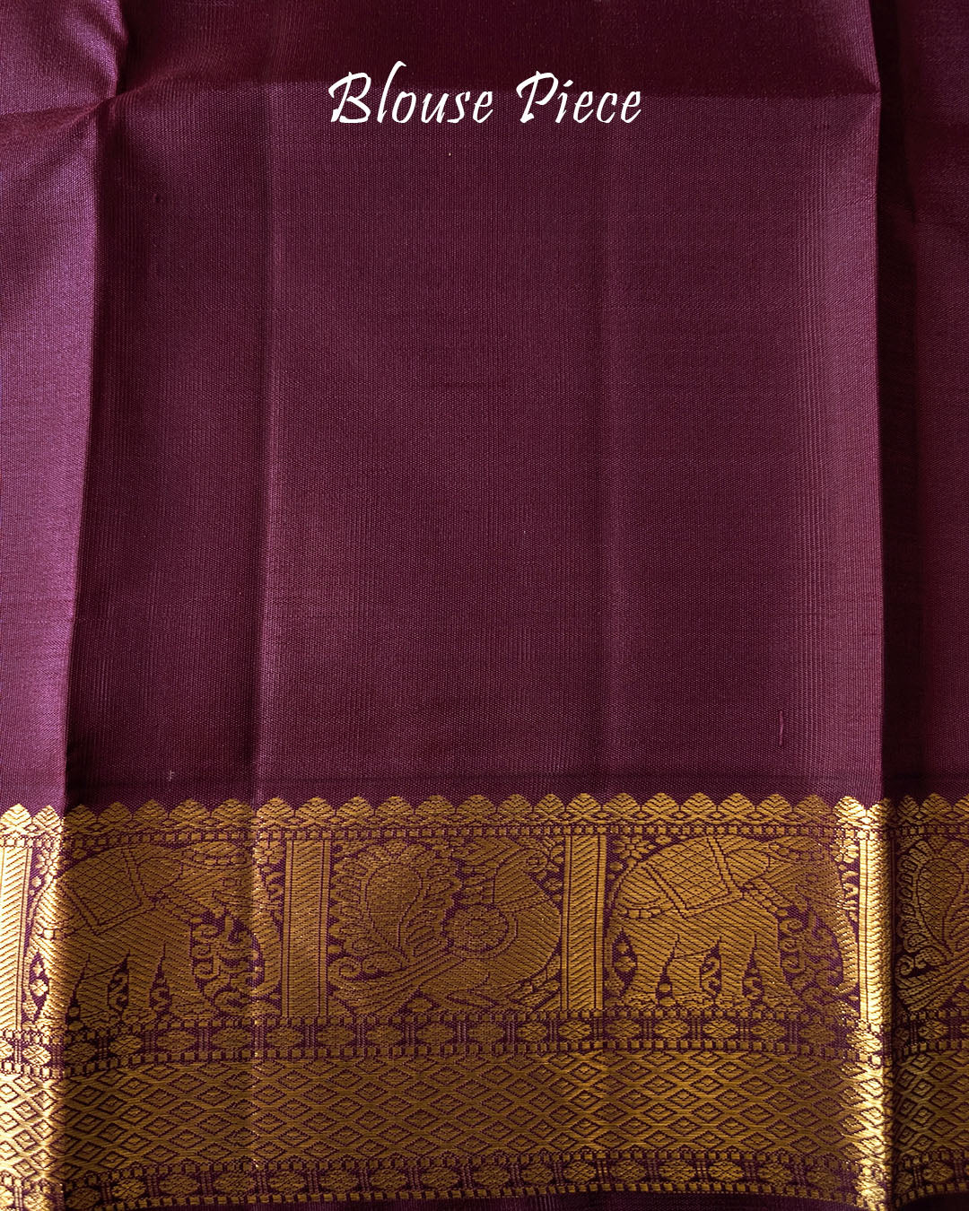 Off White Beige Checkered Pure Kanjivaram Silk Saree – Matching Blouse Piece View showcasing the accompanying blouse fabric coordinated with the saree's neutral checkered design and traditional gold zari detailing.