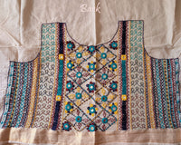 Natural Beige Mangalgiri Cotton Lambani Embroidered Blouse Piece back work