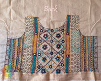 Beige Mangalgiri Cotton Lambani Embroidered Blouse Piece back work