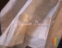 Beige Banarasi Handloom Pure Katan Silk Sona Rupa Dupatta | Elegantt Drapes