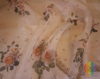 Beige Floral Printed Pure Organza Handwork Saree – Handloom Saree Online India | Elegantt Drapes