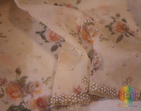 Beige Floral Printed Pure Organza Handwork Saree – Handloom Saree Online India | Elegantt Drapes