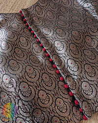 Back view of the Black Banarasi Brocade Designer Blouse with back hook closure and tassels