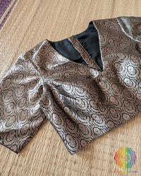 Black Banarasi Brocade Designer Blouse front view with intricate woven brocade motifs