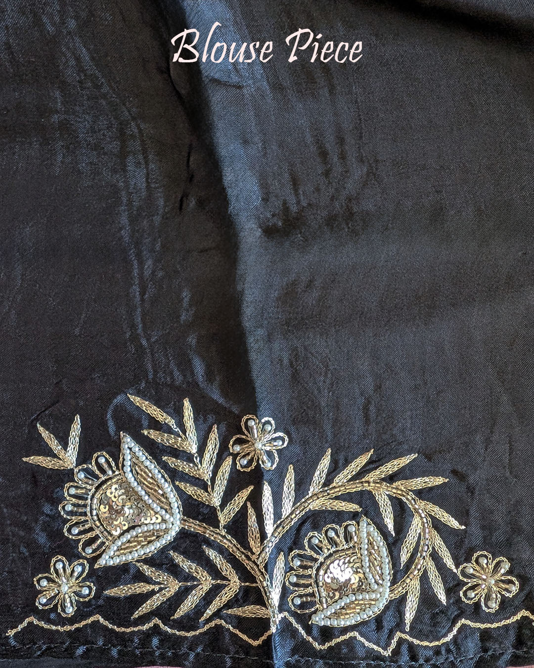 Black silk saree blouse piece