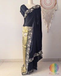Black Gaji silk dabka handwork saree open view