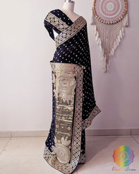 Black bandhani gaji silk saree showing full drape and handwork details