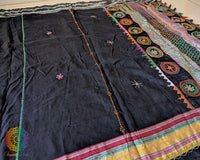 Black Ilkal cotton saree with Lambani hand embroidery and heavily embroidered palla