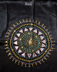 Back View of Black Mashru Silk Kutch Embroidery Blouse Piece