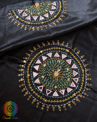 Black Mashru Silk Kutch Embroidery Blouse Front View with Mirror and Sequin Work