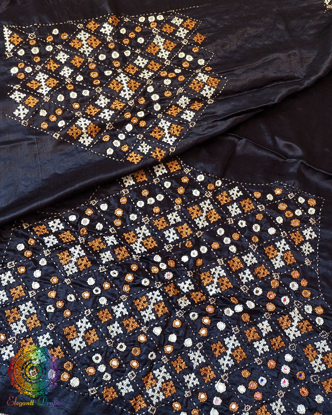 Black Mashru Silk Kutch Handwork Blouse Piece back full work