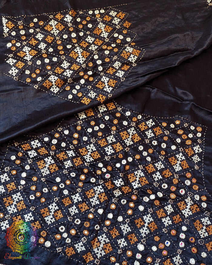 Black Mashru Silk Kutch Handwork Blouse Piece back full work