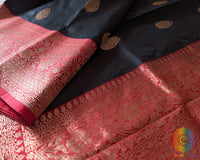 Detailed view of Banarasi woven border on black red Katan silk saree