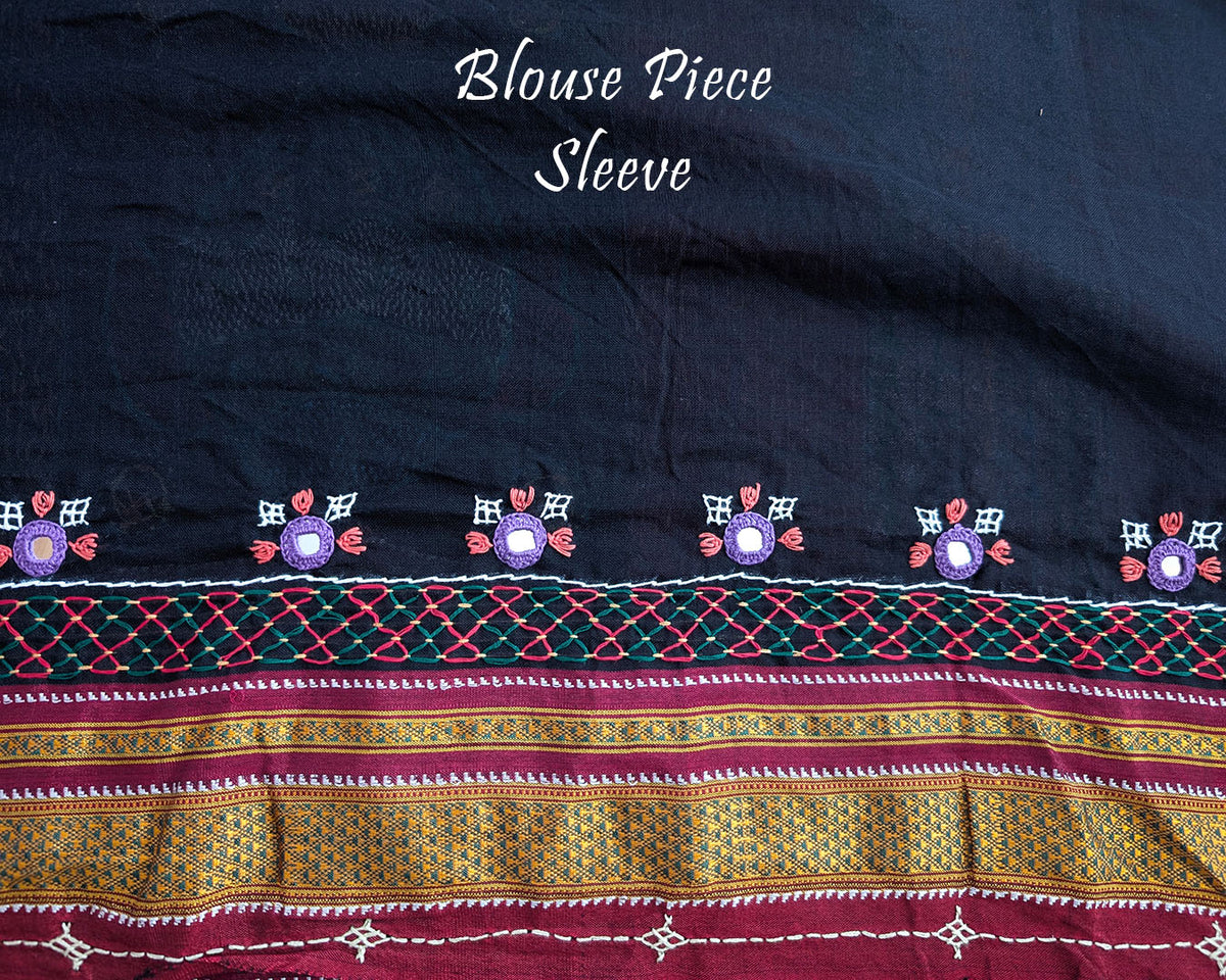 Sleeve detail of matching blouse for Black Red Ilkal Cotton Saree