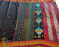 Close-up of red and golden woven pallu on Black Red Ilkal Cotton Saree