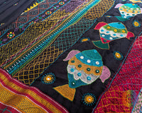 Close-up of traditional Lambani motifs on Black Ilkal Cotton Saree