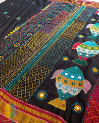 Black Red Ilkal Cotton Saree with Lambani Hand Embroidery