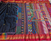 Black and red Ilkal silk saree pleats view