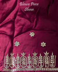 Maroon blouse sleeve with Gota Patti Handwork for Black Satin Crepe Saree
