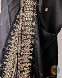 Close-up of Gota Patti Handwork on Black Satin Crepe Saree border