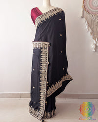 Black Satin Crepe Saree with Gota Patti and Sequin Handwork full view