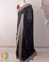 Black Satin Crepe Saree side view with Gota Patti Handwork