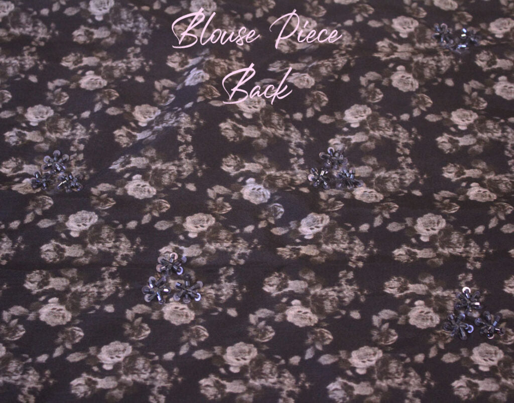 Black Floral Printed Pure Organza Cutdana Handwork Saree – Handloom Saree Online India | Elegantt Drapes