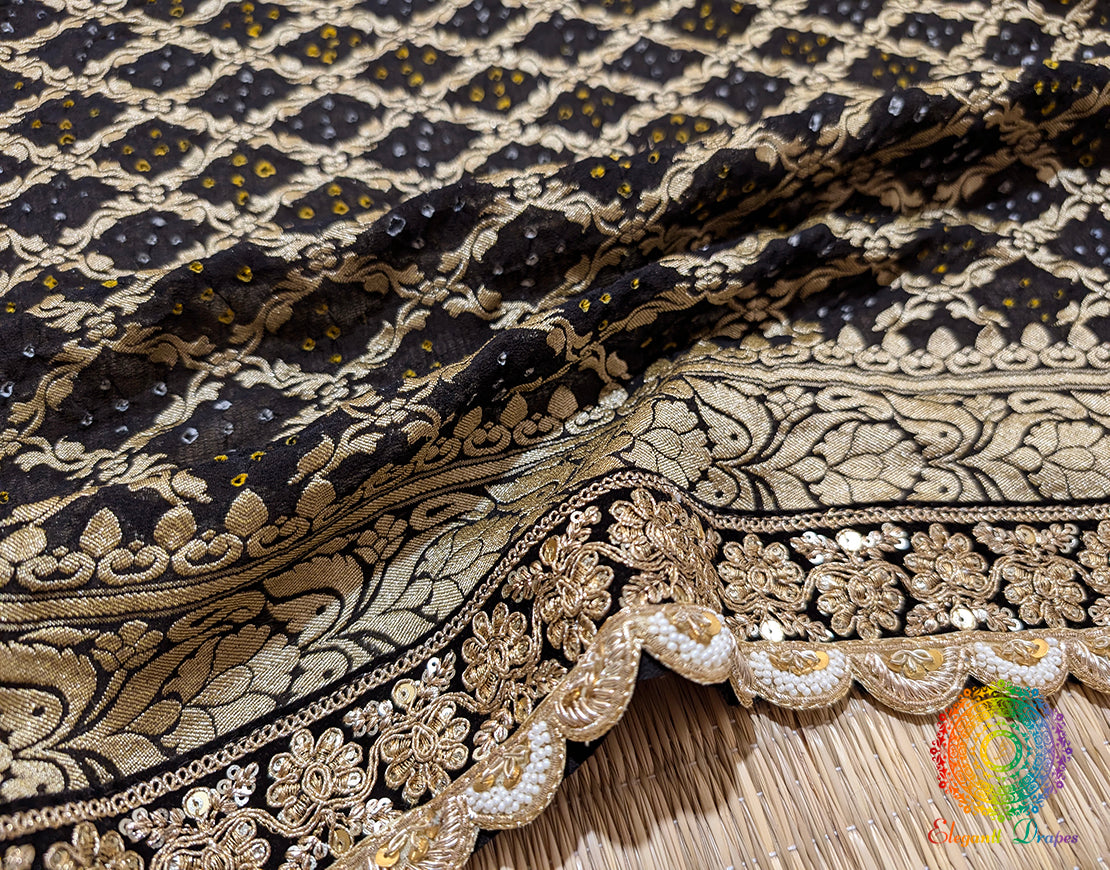 Black Banarasi Georgete Bandhani Border Dupatta – Bandhani Saree Online India | Elegantt Drapes