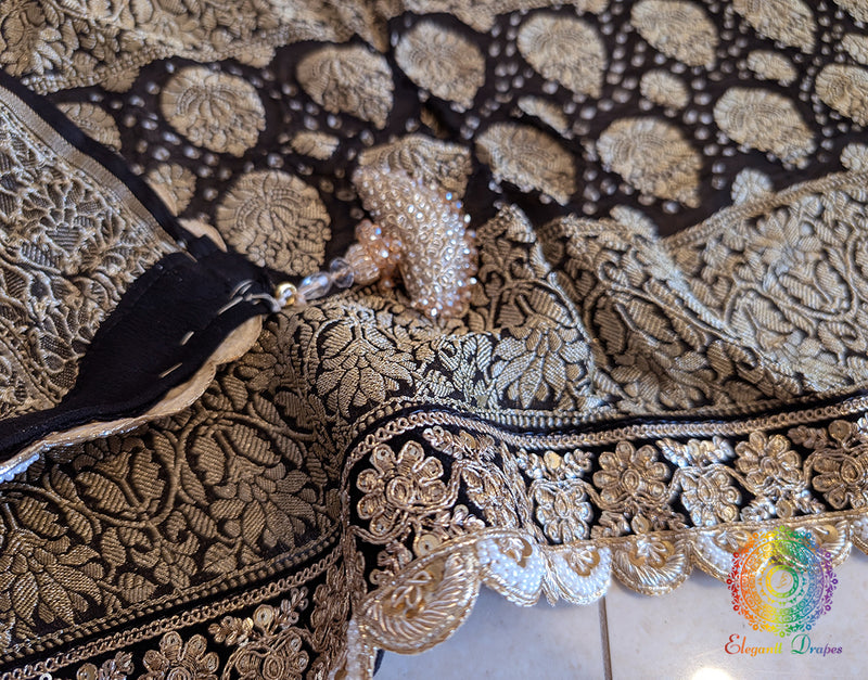 Black Banarasi Bandhani Georgette Border Dupatta – Bandhani Saree Online India | Elegantt Drapes