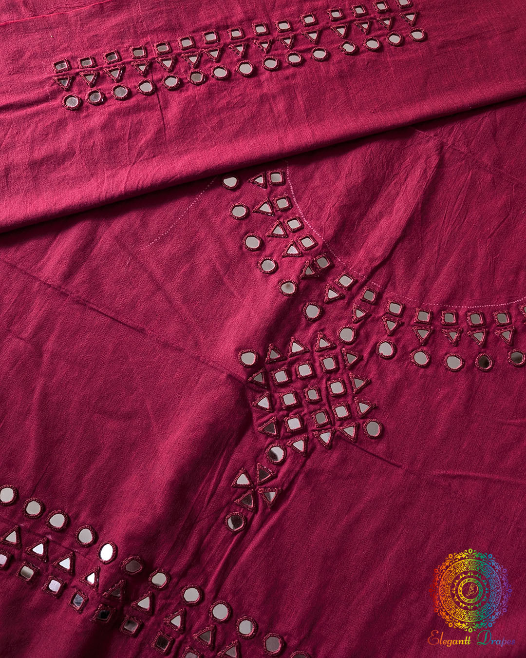 Red Kala Cotton Kutch Mirror Handwork blouse piece featuring traditional embroidery and real mirror embellishments, designed for a customised ethnic blouse.