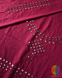 Red Kala Cotton Kutch Mirror Handwork blouse piece featuring traditional embroidery and real mirror embellishments, designed for a customised ethnic blouse.