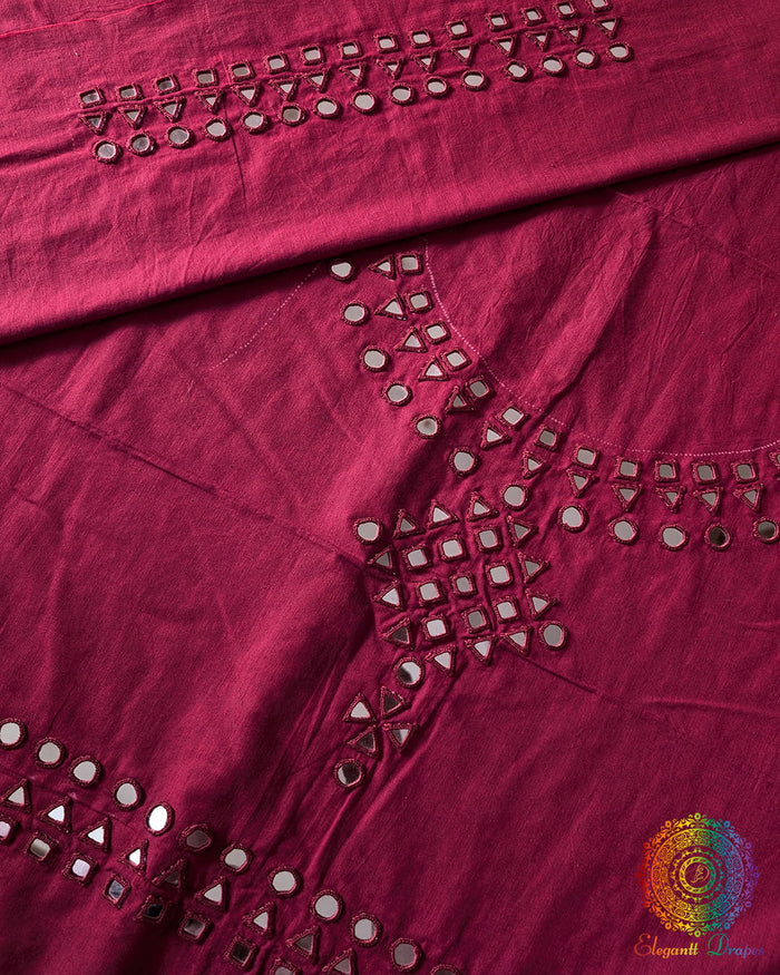 Red Kala Cotton Kutch Mirror Handwork blouse piece featuring traditional embroidery and real mirror embellishments, designed for a customised ethnic blouse.