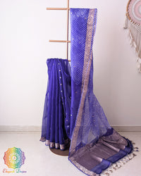 Royal Blue Banarasi Kora Silk Saree folded Pallu drape with Kadhuwa weave