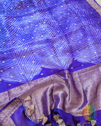 Close-up of Leheriya Pallu detailing on Royal Blue Banarasi Kora Silk Saree