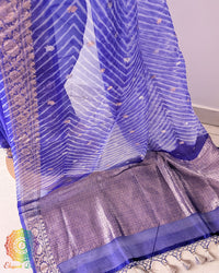 Close-up of Kadhuwa Banarasi Weave and Zari Detailing on Royal Blue Kora Silk Saree