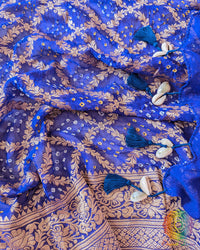 Kodi tassels on Blue Banarasi Georgette Gharchola Bandhani Dupatta