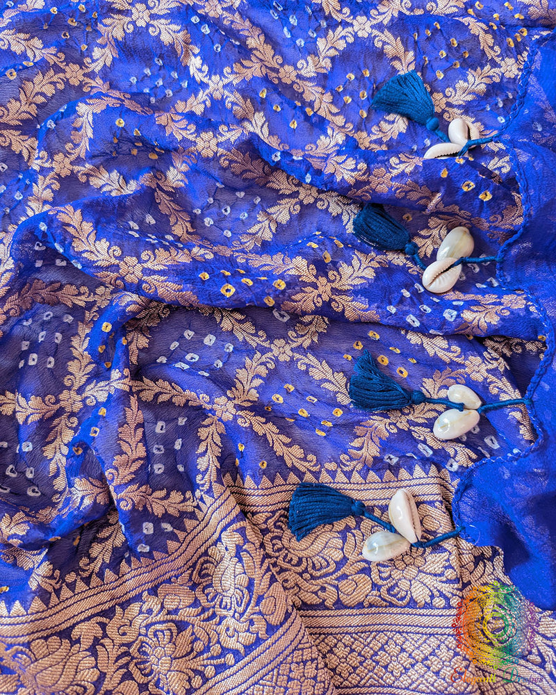 Kodi tassels on Blue Banarasi Georgette Gharchola Bandhani Dupatta