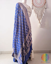 Blue Banarasi Georgette Gharchola Bandhani Dupatta side drape view