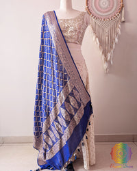 Blue Banarasi Georgette Gharchola Bandhani Dupatta front drape view