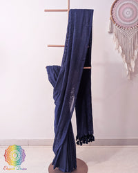Blue Mul Cotton Saree with heavy Chikankari machine embroidery