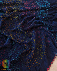 Detailed view of Multicolor Bandhej pattern on Blue Gajji Silk Dupatta